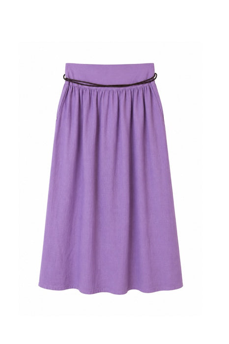 Long Linen Skirt with Belt Purple - One Size