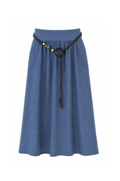 Long linen skirt with belt aquablue - One Size