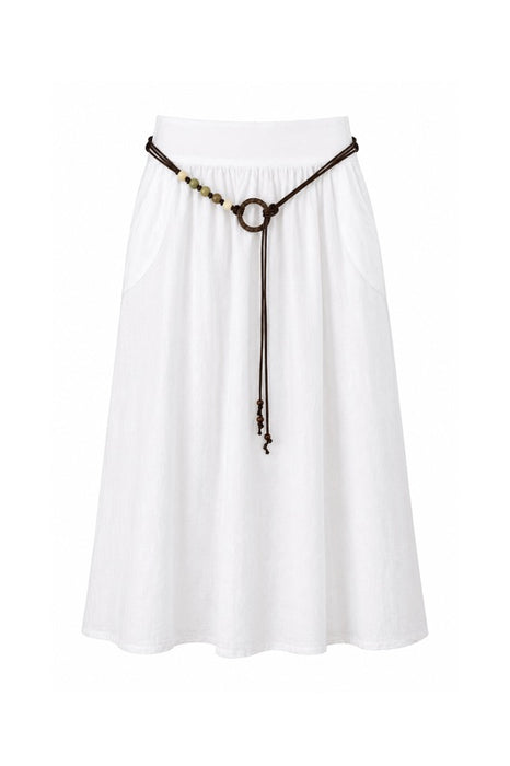 Long linen skirt with belt white - One Size