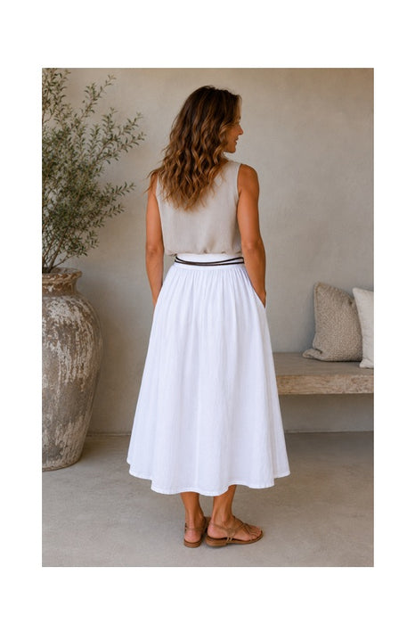 Long linen skirt with belt white - One Size