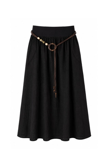 Long linen skirt with belt black - One Size