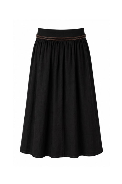 Long linen skirt with belt black - One Size