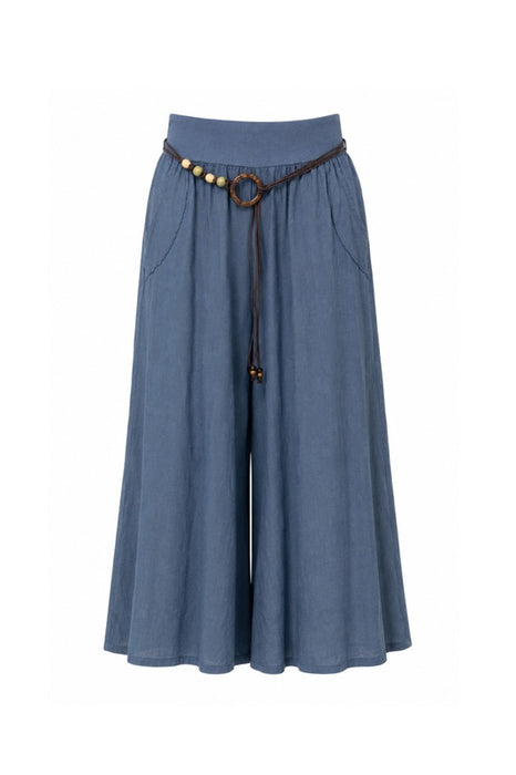 Linen trousers with belt aqua blue - One Size