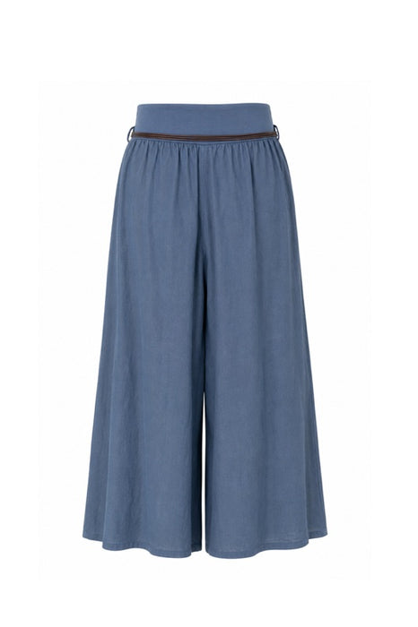 Linen trousers with belt aqua blue - One Size