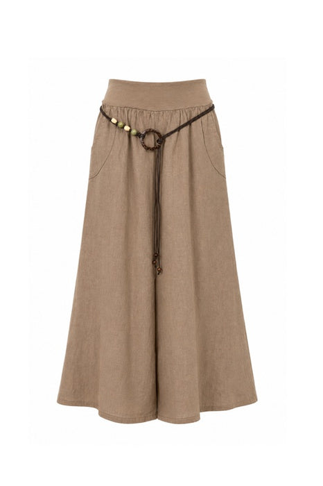Linen trousers with belt camel - One Size