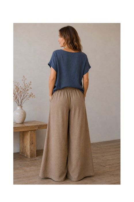 Linen trousers with belt camel - One Size
