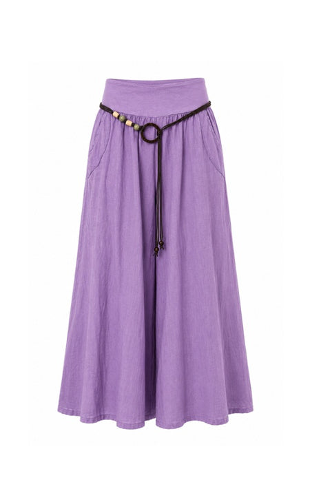 Linen trousers with belt, purple - One Size