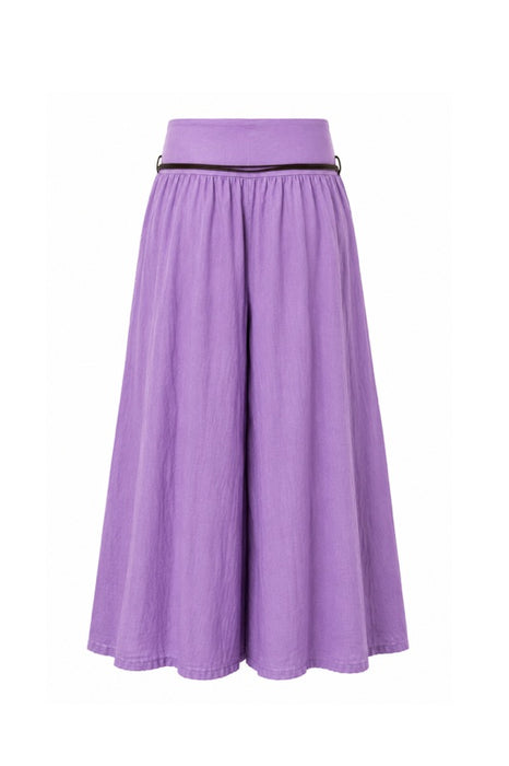 Linen trousers with belt, purple - One Size
