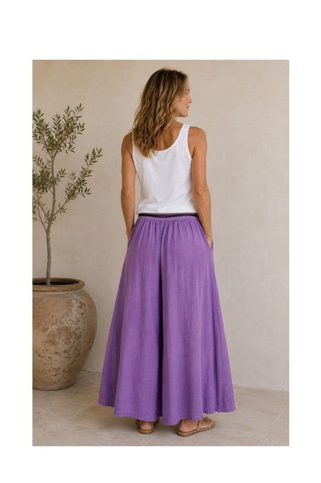 Linen trousers with belt, purple - One Size