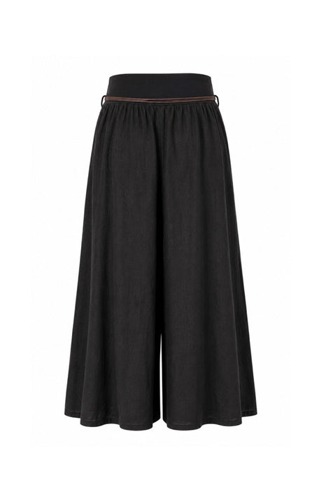 Linen Trousers with Belt Black - One Size