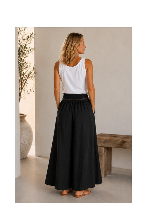 Linen Trousers with Belt Black - One Size