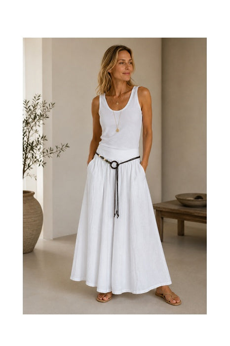 Linen trousers with belt white - One Size