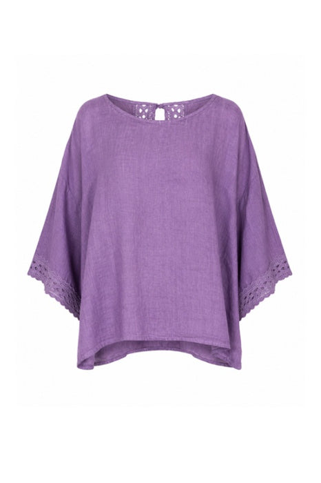 Loose linen top purple - One Size