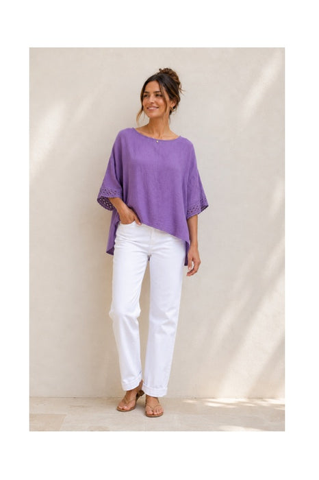 Loose linen top purple - One Size