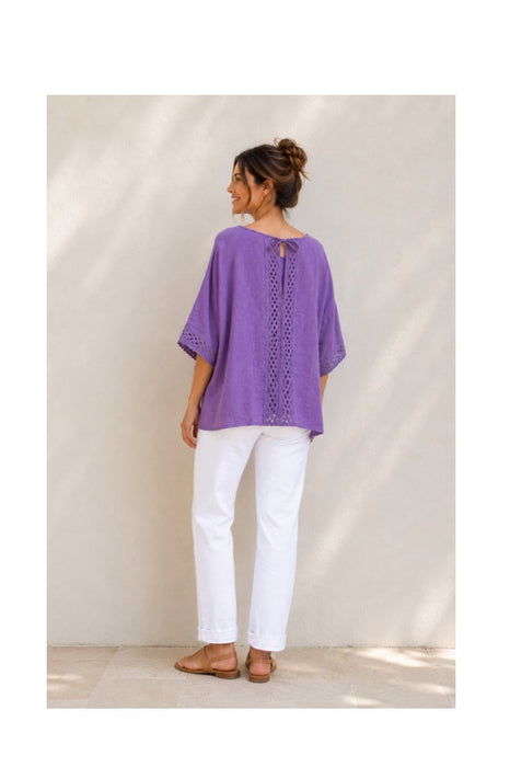 Loose linen top purple - One Size