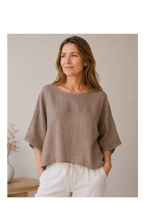 Linen top wide camel - One Size