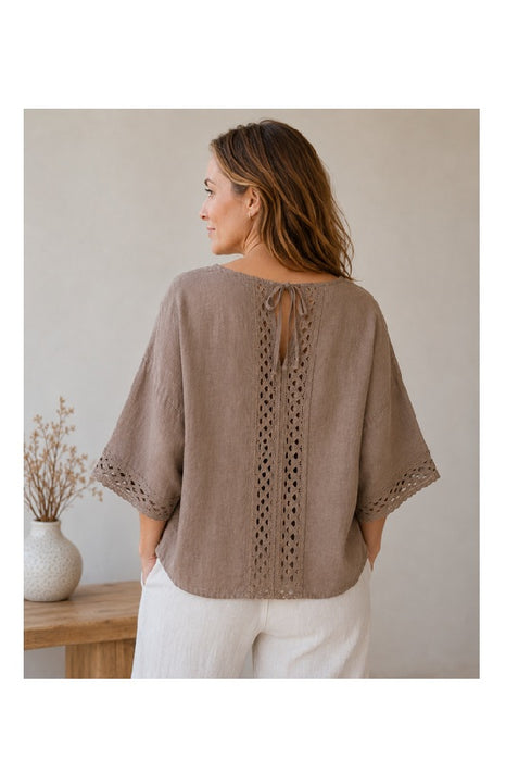 Linen top wide camel - One Size