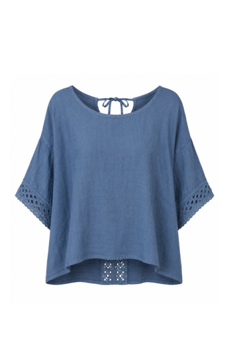 Linen top wide aqua blue - One Size