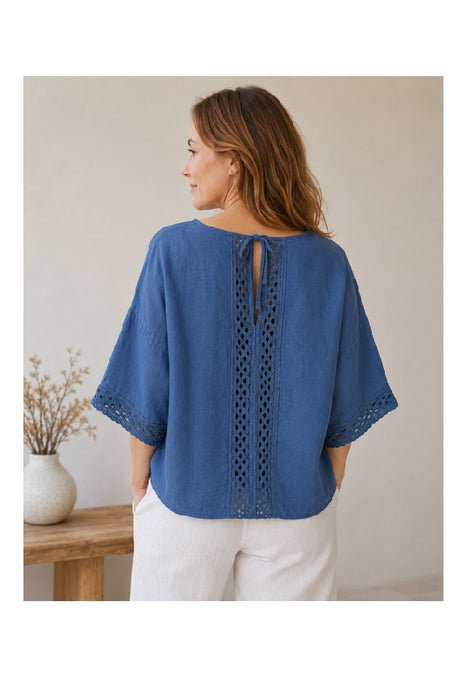 Linen top wide aqua blue - One Size