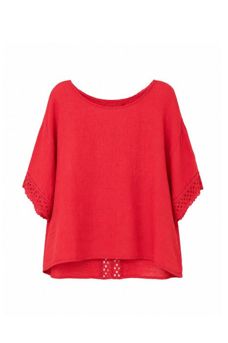 Loose linen top coral - One Size