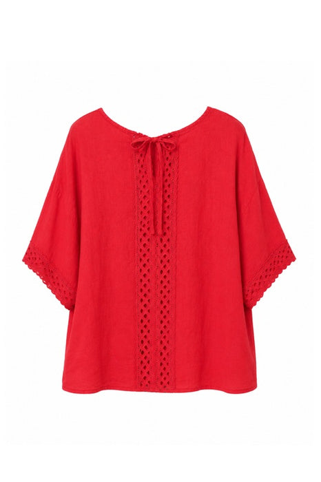Loose linen top coral - One Size