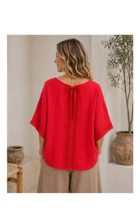 Loose linen top coral - One Size