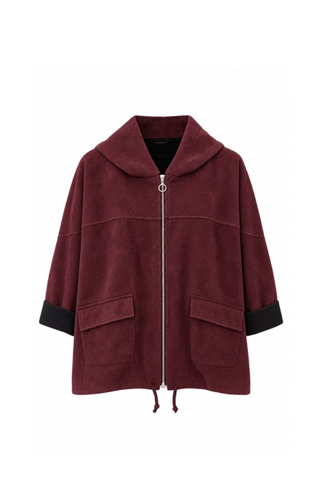 Jacke mit Kapuze und Reissverschluss in Wildleder Optik bordeaux - One Size