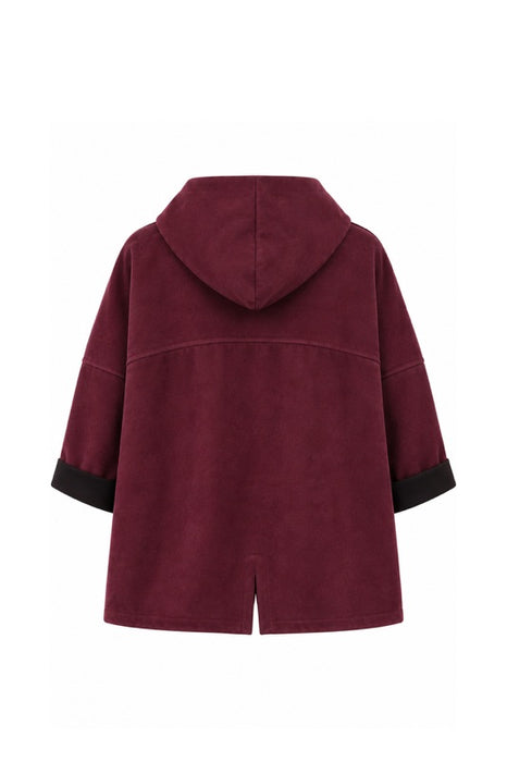 Jacke mit Kapuze und Reissverschluss in Wildleder Optik bordeaux - One Size