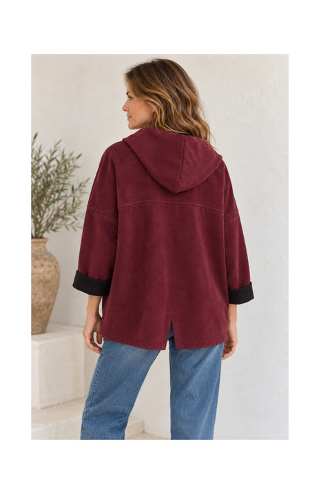 Jacke mit Kapuze und Reissverschluss in Wildleder Optik bordeaux - One Size