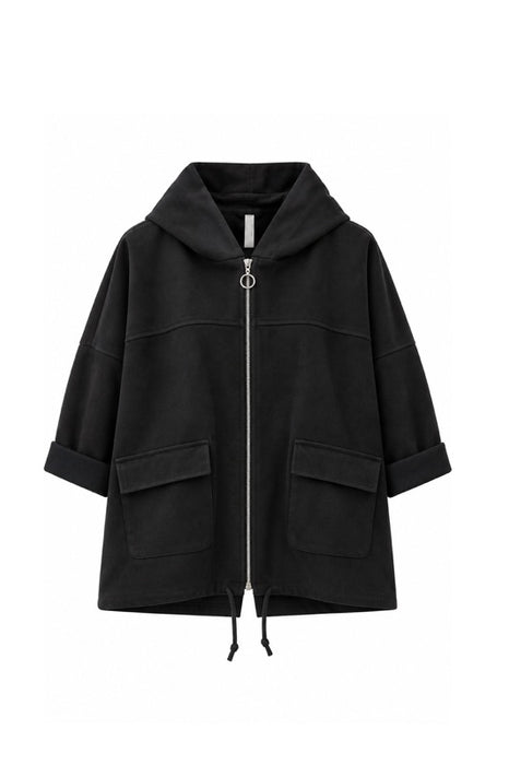 Jacke mit Kapuze und Reissverschluss in Wildleder Optik schwarz - One Size