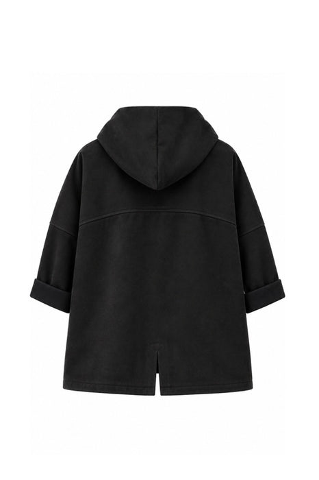 Jacke mit Kapuze und Reissverschluss in Wildleder Optik schwarz - One Size