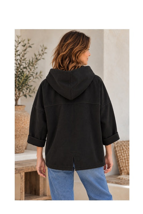 Jacke mit Kapuze und Reissverschluss in Wildleder Optik schwarz - One Size