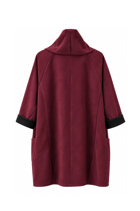 Mantel lang mit Schalkragen Wildleder Optik bordeaux - One Size