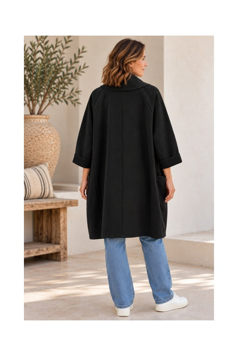 Mantel lang mit Schalkragen Wildleder Optik schwarz - One Size