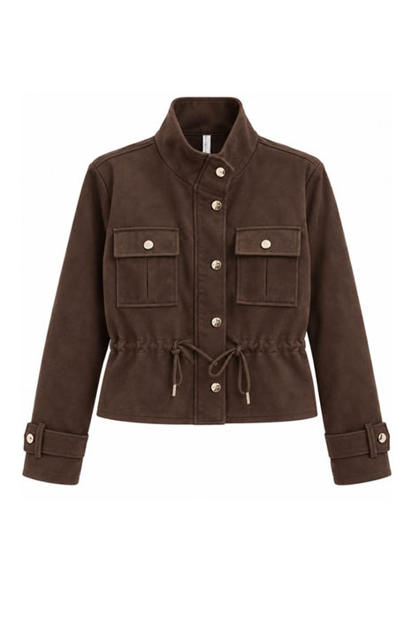 Jacke in Wildleder Optik 2 Brusttaschen und Zugbändel braun - One Size
