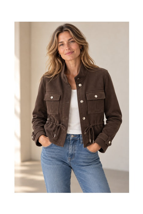 Jacke in Wildleder Optik 2 Brusttaschen und Zugbändel braun - One Size