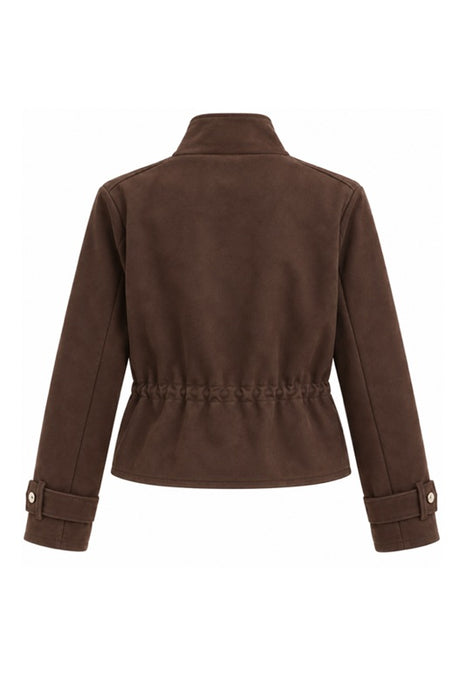 Jacke in Wildleder Optik 2 Brusttaschen und Zugbändel braun - One Size