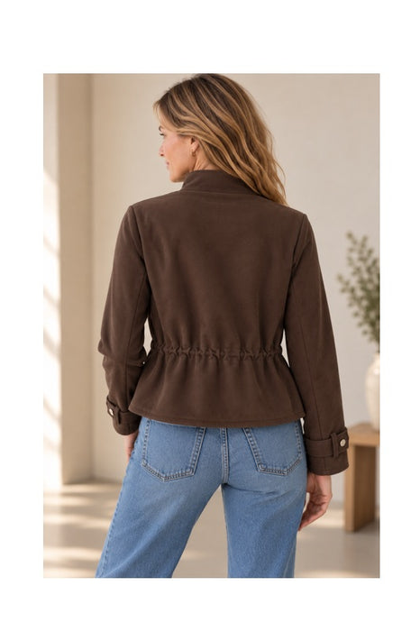 Jacke in Wildleder Optik 2 Brusttaschen und Zugbändel braun - One Size