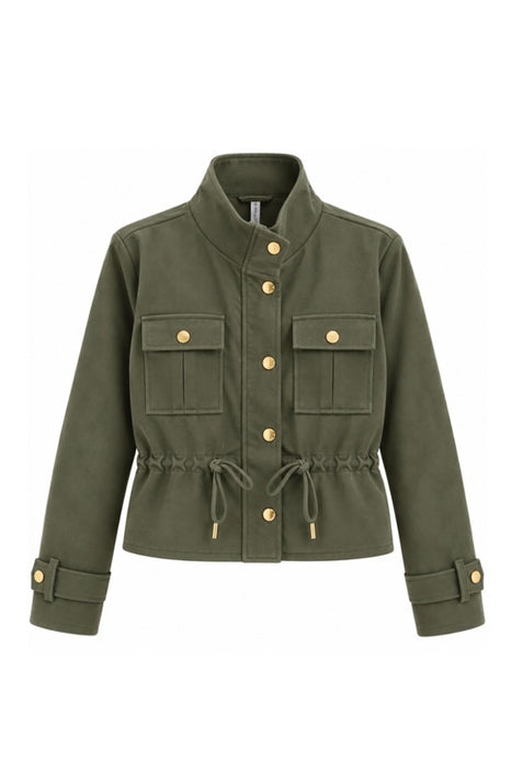 Jacke in Wildleder Optik 2 Brusttaschen und Zugbändel khaki - One Size