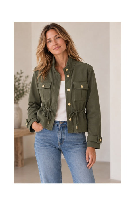 Jacke in Wildleder Optik 2 Brusttaschen und Zugbändel khaki - One Size