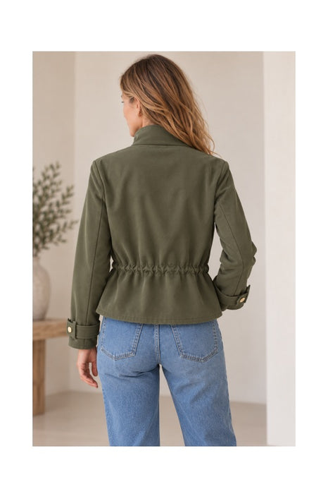 Jacke in Wildleder Optik 2 Brusttaschen und Zugbändel khaki - One Size