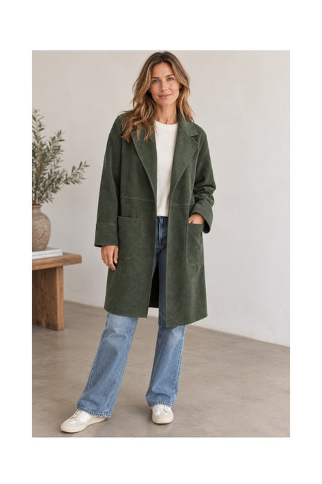 Mantel in Wildleder Optik mit 2 Taschen khaki - One Size