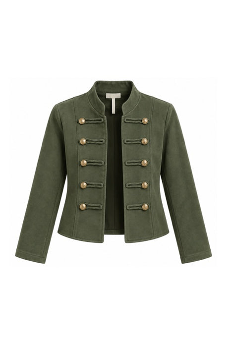 Jacke in Wildleder Optik kurz mit doppelreihiger Knopfleiste khaki - One Size