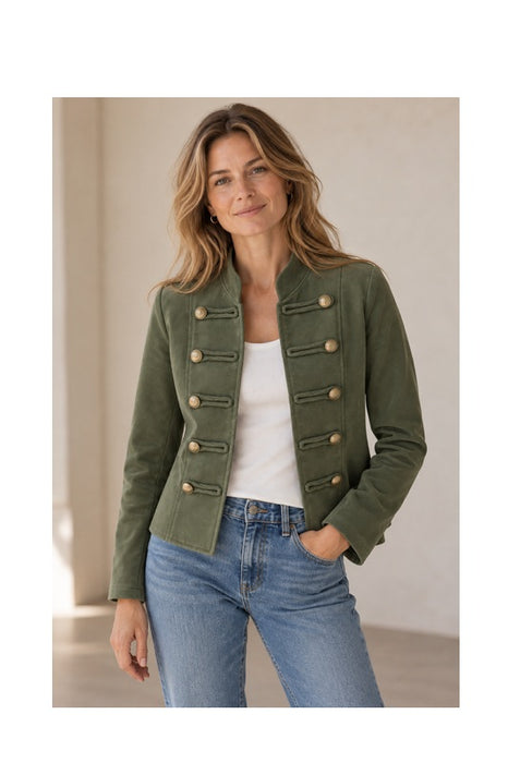 Jacke in Wildleder Optik kurz mit doppelreihiger Knopfleiste khaki - One Size