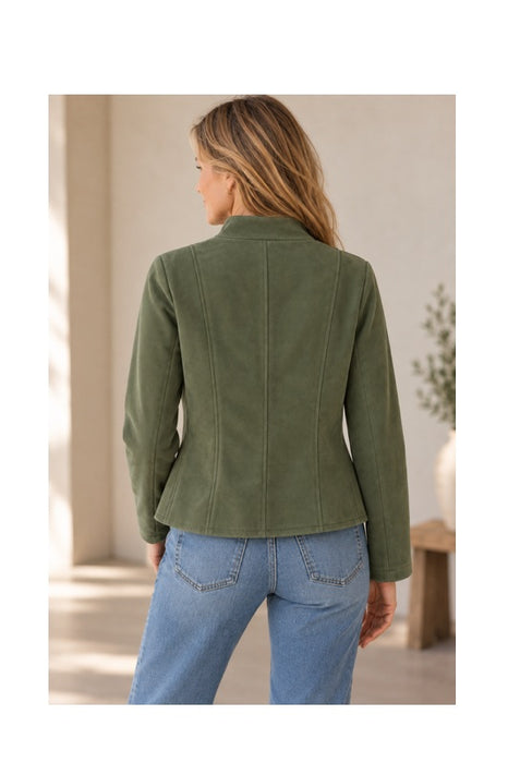 Jacke in Wildleder Optik kurz mit doppelreihiger Knopfleiste khaki - One Size