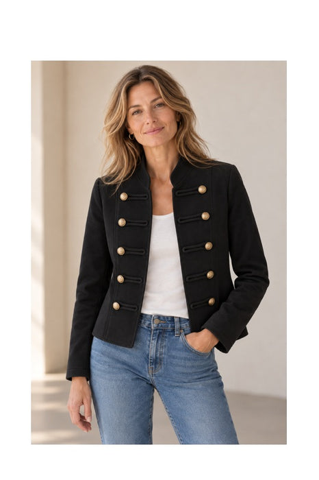 Jacke in Wildleder Optik kurz mit doppelreihiger Knopfleiste schwarz - One Size