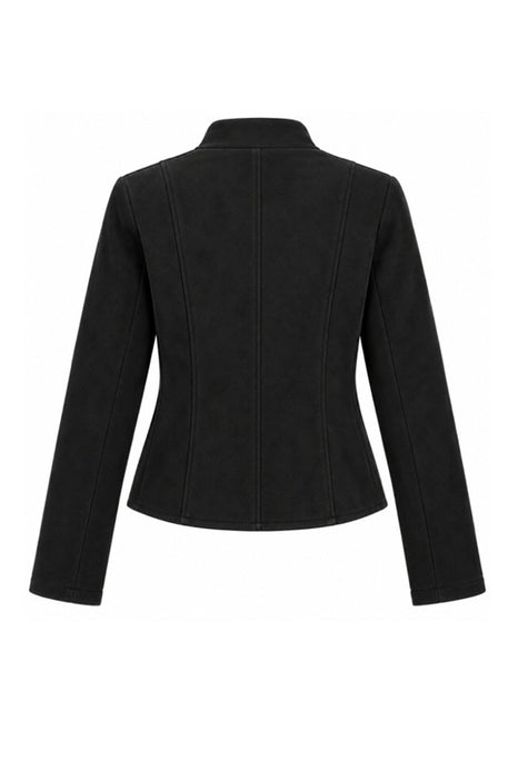 Jacke in Wildleder Optik kurz mit doppelreihiger Knopfleiste schwarz - One Size