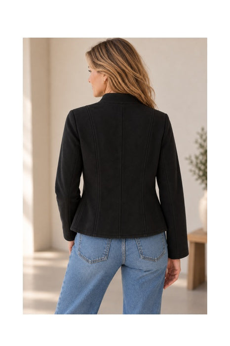 Jacke in Wildleder Optik kurz mit doppelreihiger Knopfleiste schwarz - One Size