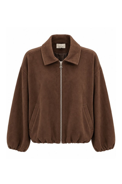 Blouson effet daim avec fermeture éclair marron - Taille unique