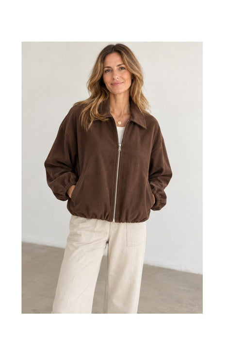 Blouson effet daim avec fermeture éclair marron - Taille unique